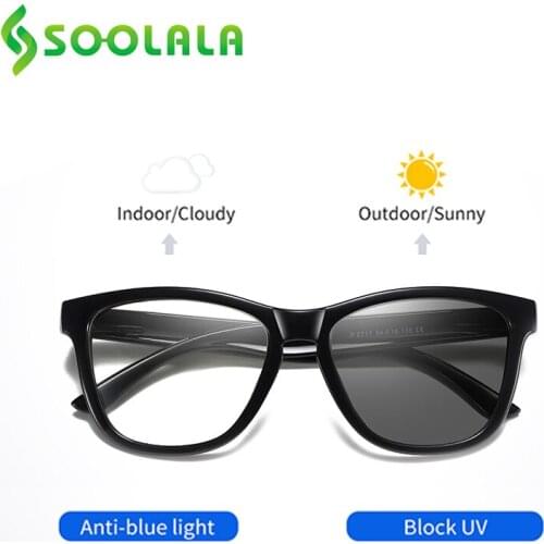 SOOLALA 2021 Square Changing Color Blue Light Blocking Photochromic Glasses Men Women Unisex Gaming Computer Eyeglasses Frame