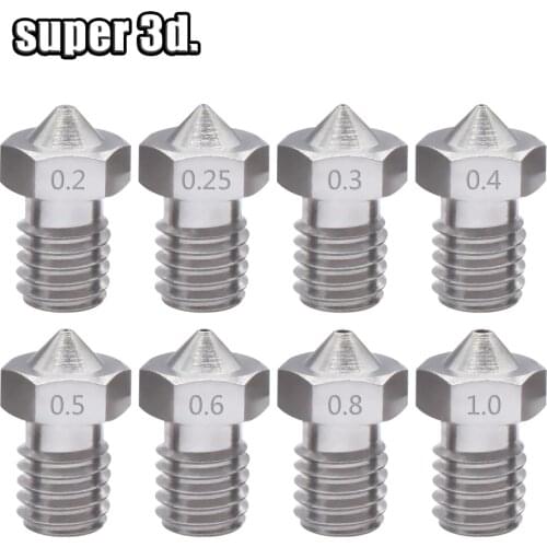 2pcs V5 V6 Stainless steel Nozzle 0.2/0.3/0.4/0.5/0.6/0.8mm M6 thread Nozzle for 3D Printer E3d 1.75/3.00MM Extruder Print Head