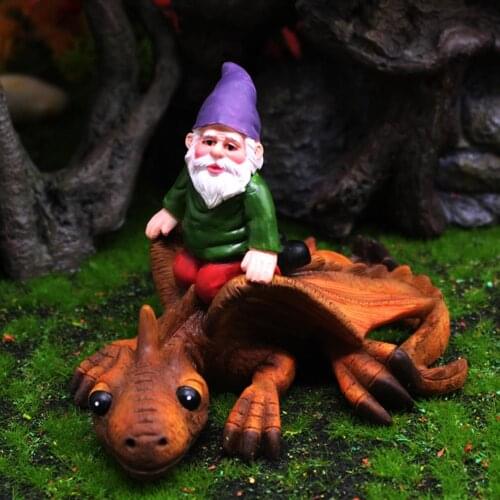 Gnome Statues Outdoor Decor Dwarf Riding Dinosaur Resin Figurines Garden Decoration Ornaments Handicraft Flower Pot Accessories