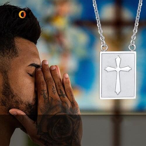Vnox Stylish Pad Necklace for Men Women,Stainless Steel Cross Pendant Faith Religious Christ Dangle,Punk Rock Unisex Neck Collar