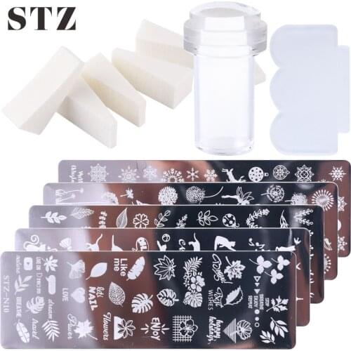 STZ Nail Art Template Stamping Plate Set Soft Sponges Gradient Nail Art Stamper Scraper Tools Stencil Nail Design STZN01-12-2