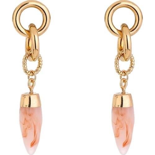 Light Yellow Gold Color Geometric Shape Pink Quartz Stud Earrings for Women Fashion Jewelry