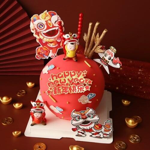 New Years lion dance baby festival decoration 2021 Creativity Happy New Year Cake Topper Love Gifts