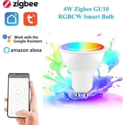 ZigBee GU10 4W RGBCW Smart Bulb Spotlight LED Lamp for Tuya Smart Life APP Wireless Remote Control Work with Alexa Google Home