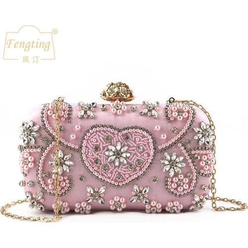 Party Purse Exquisite Crystal Pearl Lady Handbag Womens Evening Clutch Bag Luxury Wedding Wallet For Bridal drop shipping B381
