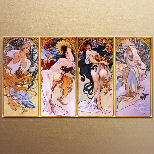 Four Seasons by Alfons Mucha circa by Alphonse Mucha Canvas art Painting High quality Hand painted