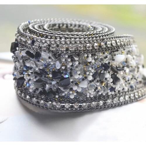 High-grade Rhinestone Materials Beaded Lace Fabric Trim Wedding Dresses Decorative Waist Chain Applique Ironing/ Sew On Chain