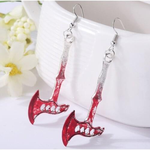 Thrilling Halloween Earrings 2021 Vintage Silver Red Scary Scissor Axe Drop Earrings Women Evening Party Unique Jewelry Gifts