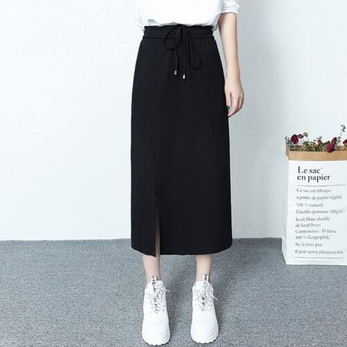 High Quality Korean Women Black Skirt Split Comfortable Streetwear High Waist Was Thin Bodycon Knitted Casual Long Skirt