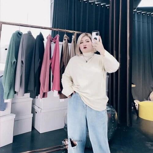 Size 8XL 150KG Winter T Shirt Women Fleece Vintage Turtleneck Plus Velvet Solid Color Long Sleeve T shirt Ropa Mujer