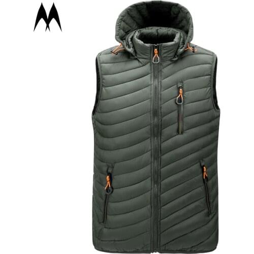 Hooded Zipper Vest Jacket Men 2021 Brand New Winter Puffer Waistcoat Mens Warm Solid Color Down Vest Windbreaker Coats Outwear