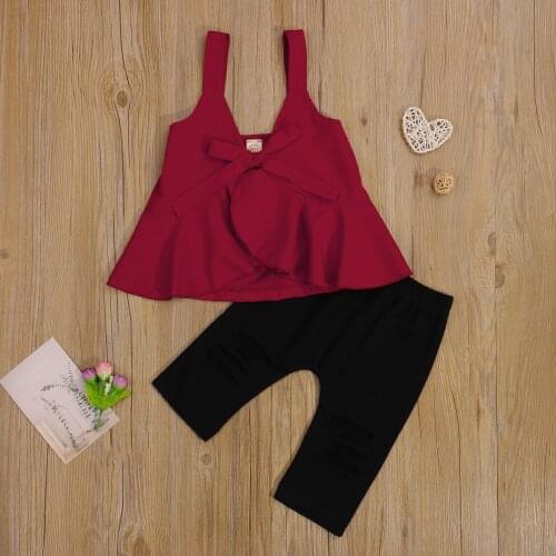 2Pcs Kids Summer Tracksuit, Solid Color Sleeveless Flounce Tank Tops + Ripped Skinny Pants for Girls, 1-6 Years