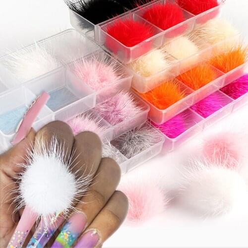 6Pcs Plush Ball 3D Magnetic Jewelry Nail Art Decorations For Manicure Design Hot Pink Detachable Fluffy Pompoms Nail Accessories
