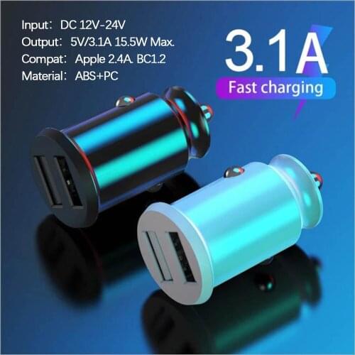 3.1A 15W Fast Mini Car Chargers 2 Port Dual USB Car Adapter Small Quick Charger For iPhone12 Pro iPhone11 MI HUAWEI Mobile phone