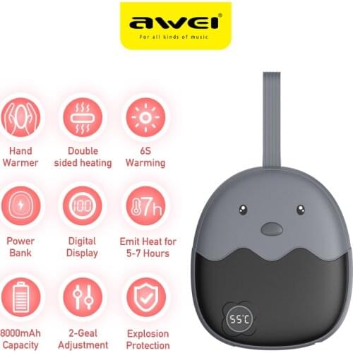 AWEI P110K 8000mAh Cute Mini Power Bank Pocket Warmer Powerbank Portable Charger Type-c USB Battery for Smart Phones