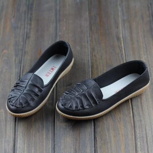 Shoes Woman Flats Black RED Slip on Ballet Flats Genuine Leather Round toe women Flat Shoes Summer Footwear