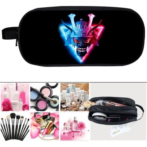 3D Print Japan Samurai Pencilcase Funny Graphic Harajuku Ghost Kanji Double Layer High Quality Penbox Women Kawaii Cosmetic Bag