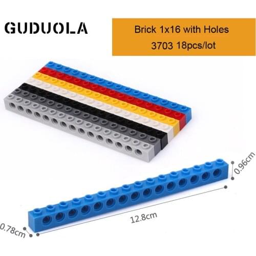 Technic Parts 3703 Technic Brick 1x16 with Holes MOC Parts Building Block Creative Toys Compatible All Brand 20pcs/lot
