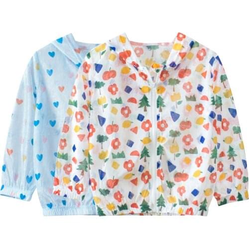 Childrens Sunscreen Clothing Summer 2021 Girls Jacket Thin Hooded Coats Long Sleeve Zipper Shirts Breathable Baby Clothes