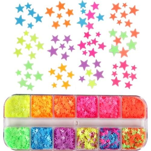 Fluorescence Colorful Star Mixed Size Nail Art Sequins Neon Glitter Flakes For Manicure Charms Polish Nail Accessories RK140148