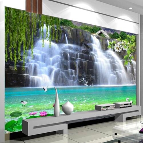Custom Wall Murals Self-adhesive Removable Wall Sticker Wallpaper Waterfall Nature Scenery Wall Painting Living Room Decoration