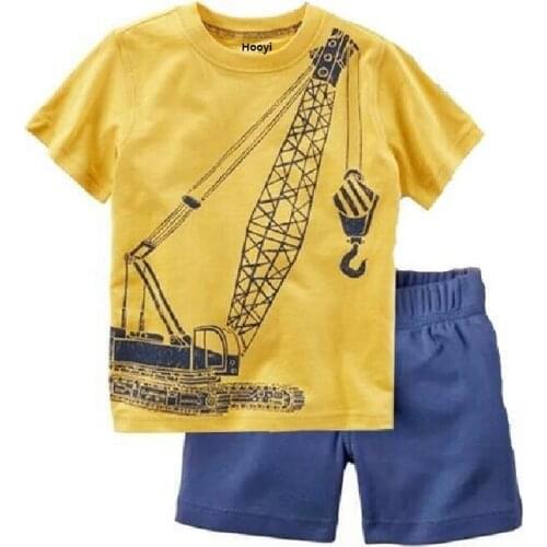 Baby Boy T-Shirt + Short Pant 2-Pieces Summer Clothes Suit Toddler Outfit 100% Cotton Yellow Crane Boys Tops Clothing Sets 0-2Y