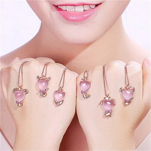 Quality Crystal Heart Pendant For Lady Choker Necklaces Rose Gold Chain On Neck For Women Clavicle Necklace Silver Plated Bijou