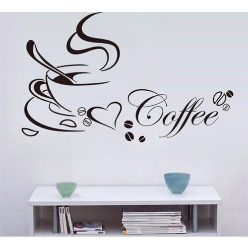 Coffee Cup Mugs With Heart Vinyl Quote Restaurant Kitchen Removable Wall Sticker DIY Home Decor Wall Art MURAL Home Decoration