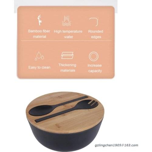 P8DE Creative Bamboo Fiber Salad Bowl with Lid Spoon Fork Servers Set Large Deep Soup Food Mixing Container Kitchen Organizer