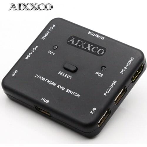 AIXXCO HDMI KVM Switch 1.4v Switcher 2 Port PCs Sharing 2 Devices for Keyboard Mouse Printer Monitor Selector HDMI Switch KVM