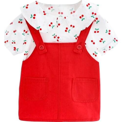 Summer Children Cotton Baby Girl Clothes Printed Doll Collar T Shirts Bib Skirt 2Pcs/sets Infant Kids Fashion Toddler Tracksuits