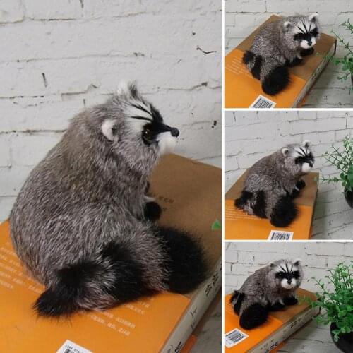 Simulation 3D Raccoon Furry Animal Model Toy Art Craft Desktop Decor Photo Props Kids Educational Toys for Children Gifts