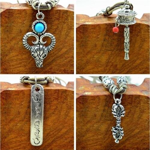 Trendy Vintage Tibetan Silver prayer wheel Yak head Pendant Necklace Mens Womens Ethnic tribal ornaments Jewelry Gifts