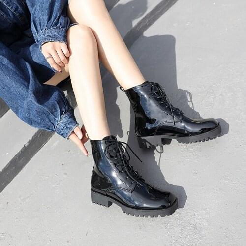 Motorcycle Boots Ladies Vintage Combat Autumn Boots Army Punk Goth Women Boots Women Biker PU Leather Short Boots YMB294