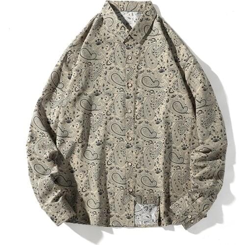 Vintage Long Sleeve Paisley Shirt Men 2021 Fashion Streetwear Oversized Shirt Men Couple Casual Harajuku Shirts Chemise Homme