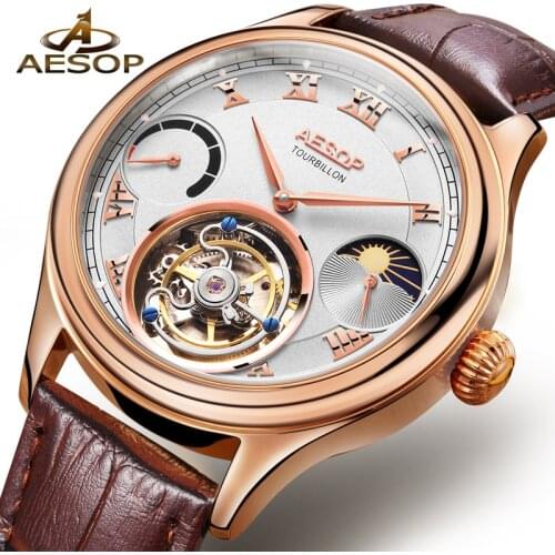 AESOP Top Brand Sapphire Glass Watch AAA+++ Real Tourbillion Mens Watch Waterproof Moon Phase Multifunctional Mechanical Watch
