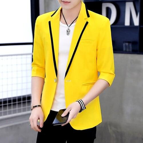 Korean Style Club Mens Blazers Jackets Short 3/4 Sleeve Coat One Button Slim Fit Coats Candy Color Casual Outwear G66