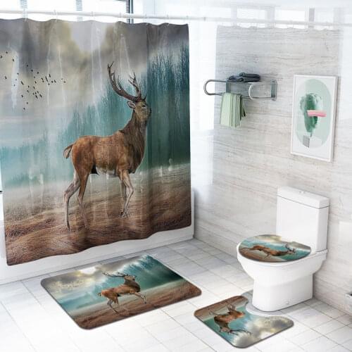 Printed Bath Mats Set for Bathroom Decoration Anti-slip Bath Rug Absorption Toilet Foot Carpet Bath Waterproof Shower Curtain