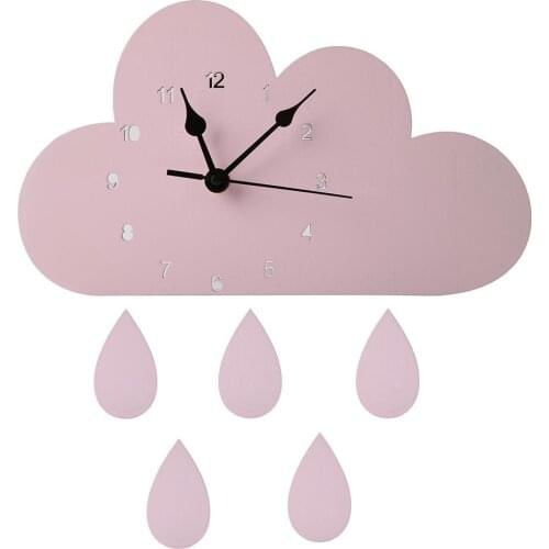 Nordic Wooden Cloud Raindrop Shaped Wall Clock Kids Room Decor Baby Gender Neutral Wall Clock Room Decoration