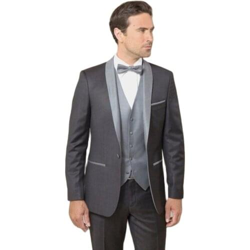 Latest Charcoal Mens Dinner Party Prom Dress Shawl Groom Tuxedos Wedding Blazer Business Suits (Jacket+Pants+Vest+Tie) K:1261