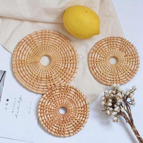 New Natural Rattan Inulation Coater Cup Mat Bowl Pad Handmade Placemat Kitchen DecorSupplie