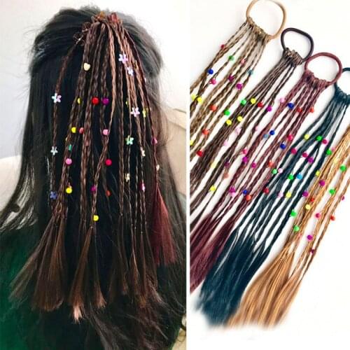 Girls' wigs colorful beads braids hair loop princess braided twist hair rope holiday travel hair style headdress