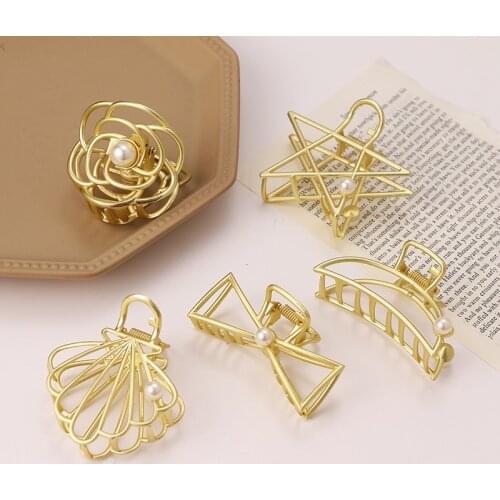 KISS WIFE New Women Elegant Gold Hollow Geometric Metal Hair Claw Vintage Hair Clips Headband Hairpin Fashion Hair Accessories
