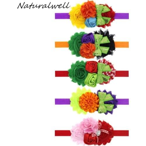 Naturalwell Baby Girls Halloween Headband Black Orange Shabby Flower Hairband Infant Christmas Hair Band Witch Headbands HB465
