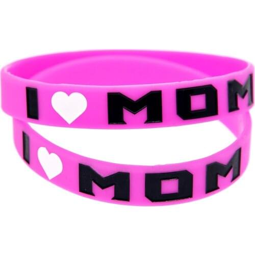 1PC I Love Mom Silicone Wristband Adult Size Pink