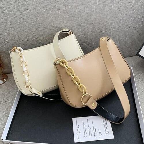 Fashion Women PU Leather Small Shoulder Bag Chain Decoration Bags Ladies Vintage Phone Pure Solid Color Zipper Handbag for Girls