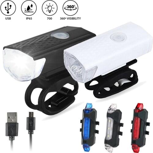 USB Rechargeable Bike Light LED Bicycle Flashlight Front Lamp Set 300 Lumens Cycling Warning Light for Mountain, Road, City, BMX
