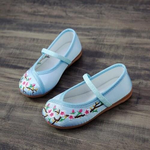 New Girls shoes Canvas Flat Embroidery Slip-On Shoes For Teens Girls White Bue Pink School Ballet Dance Shoes zapatos nina