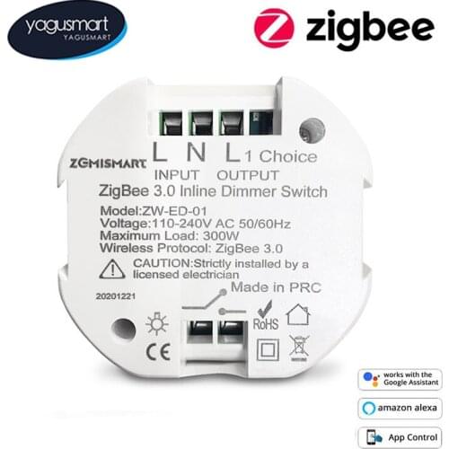 Yagusmart Zigbee 3.0 Smart Inline Dimmer Switch 100-240V Connect to Wink Hub Smartthings Alexa Google Home Voice Control Dimmer