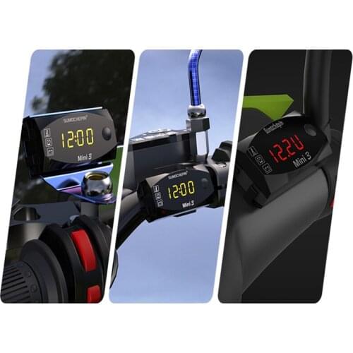 3 IN 1 12V Motorcycle Universal IP67 Waterproof Multi-Function Red Digital Meter Voltmeter Electronic Clock Temperature Meter